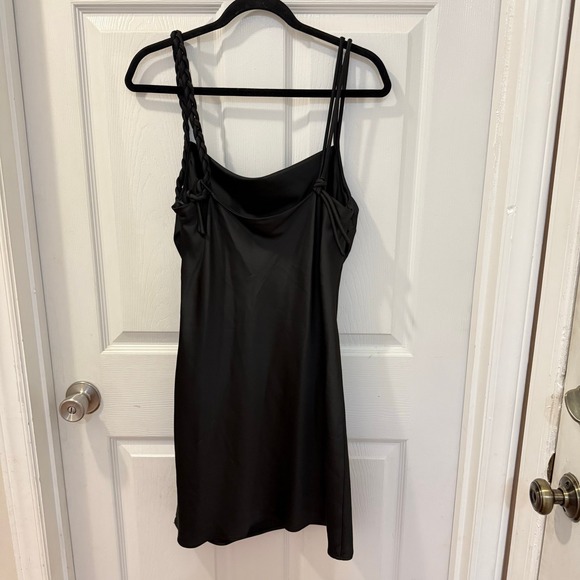NWT House of Harlow 1960 Black braided strap satin slip dress‎ M (minor flaw) - Picture 9 of 12